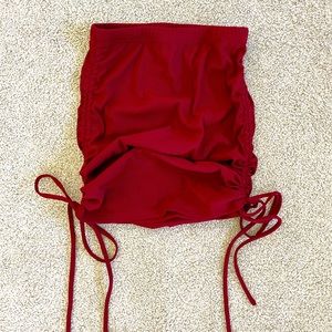 Red Ruched Drawstring bodycon high waisted Skirt NWT